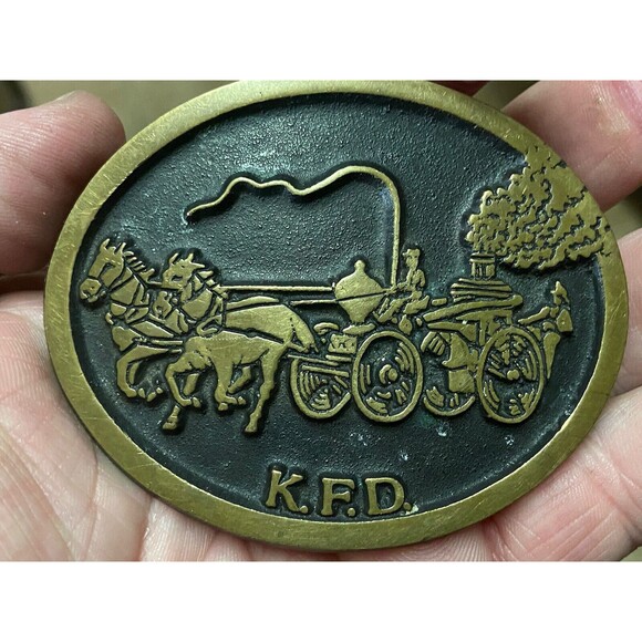 Vintage KFD Kentucky Fire Department Engine Solid Brass Custom Belt Buckle Rare - Picture 1 of 4